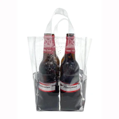 Sac transparent de poignée de refroidisseur de vin de PVC pour des sacs de cadeau de glace de bouteille de boisson de Champagne de bière
